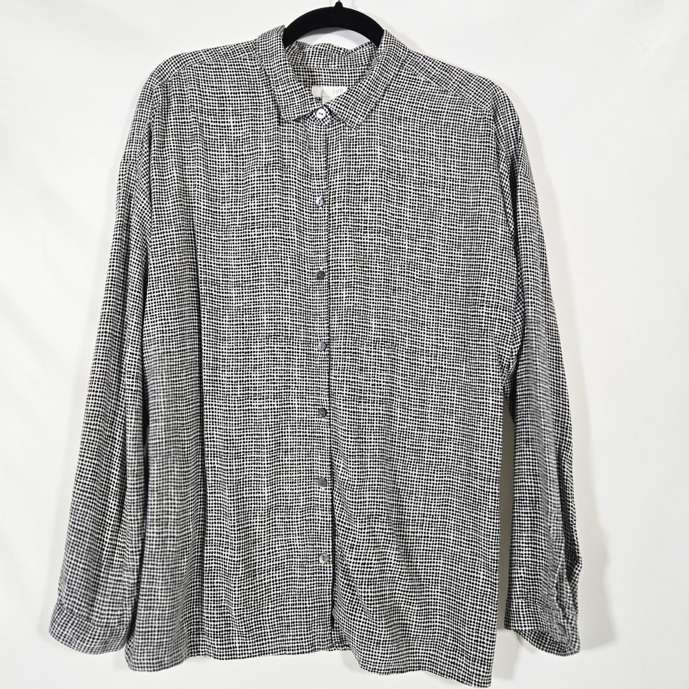 J Jill Lightweight Buttondown Rayon Black and White Shirt | Women's Size Large